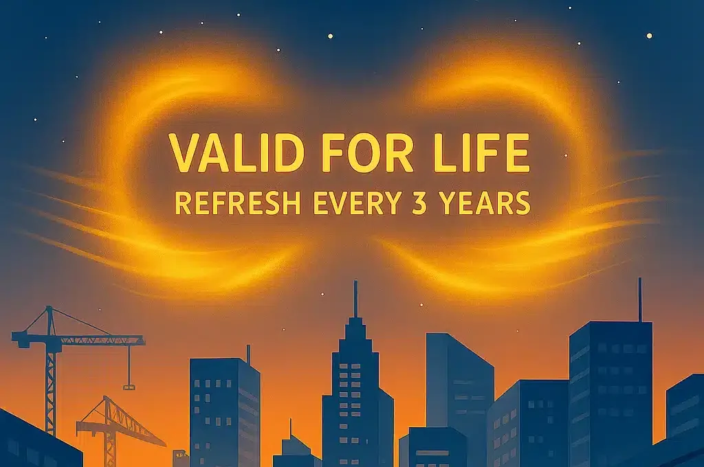 Valid for life - refresher is recommended